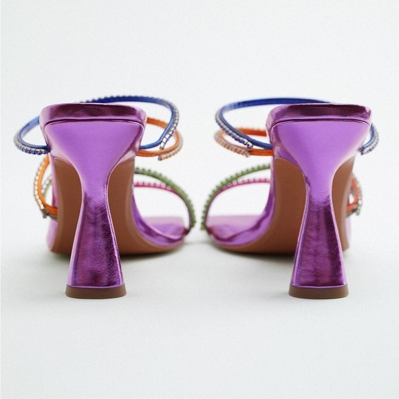 NWT. Zara Purple Heeled Sandals with Rhinestones Straps. Size 8. - Picture 5 of 8